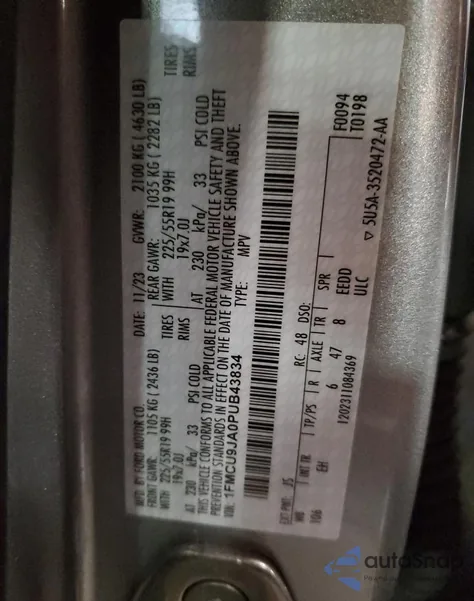 2023 Ford Escape Platinum from USA, damaged, VIN 1FMCU9JA0PUB43834